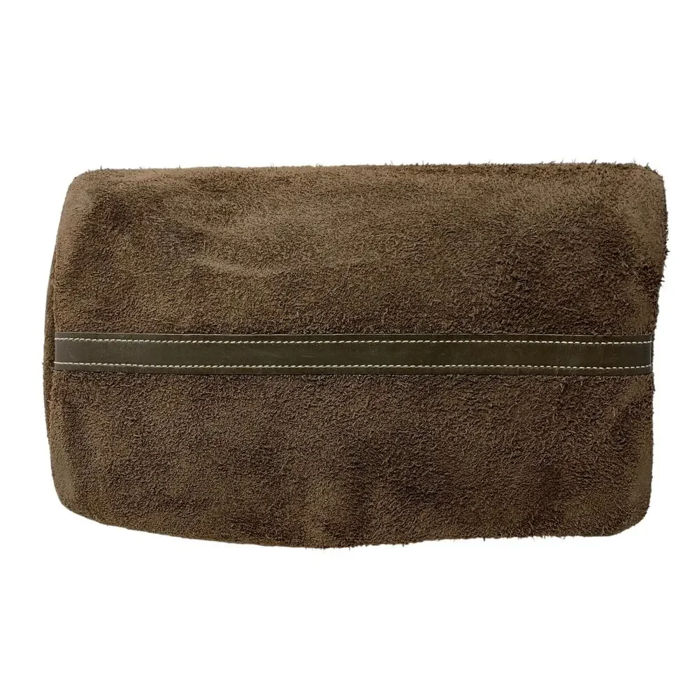 Vintage Meeks Luggage Suede Leather Satchel Purse Bag Brown Top Zip *READ